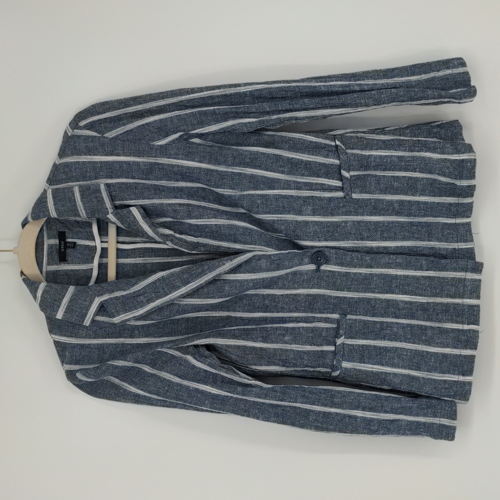 Drew Anthropologie Blue White Stripe Linen Blazer Size Small Women's 1‎ Button